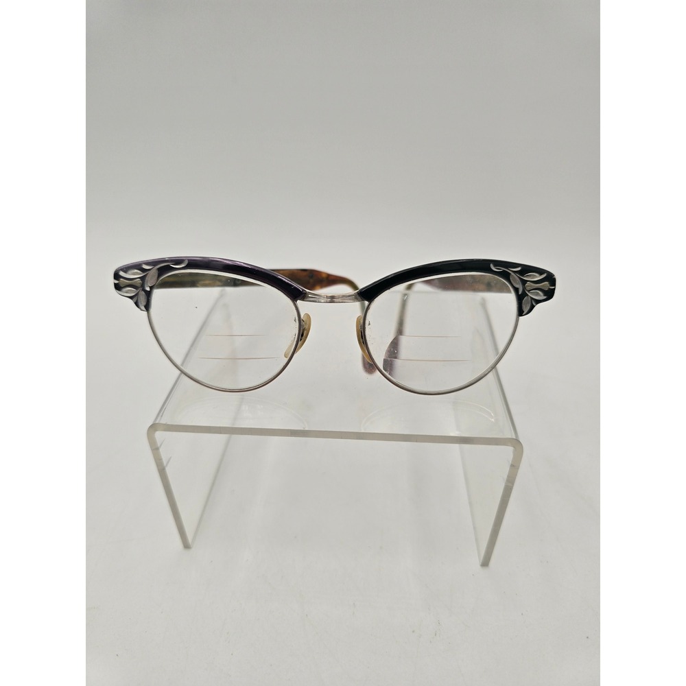 Vtg Universal Optical Cat Eye Glasses 1/10 12K GF Gold Filled Floral 44-20 MCM